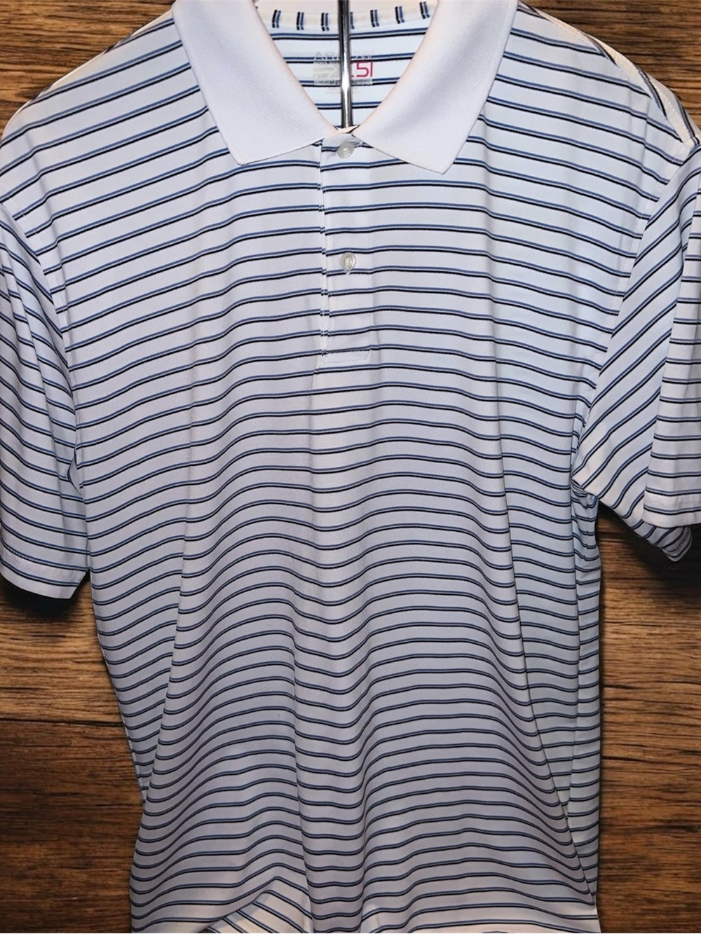 Arrow White Polo with Navy Thin Stripes